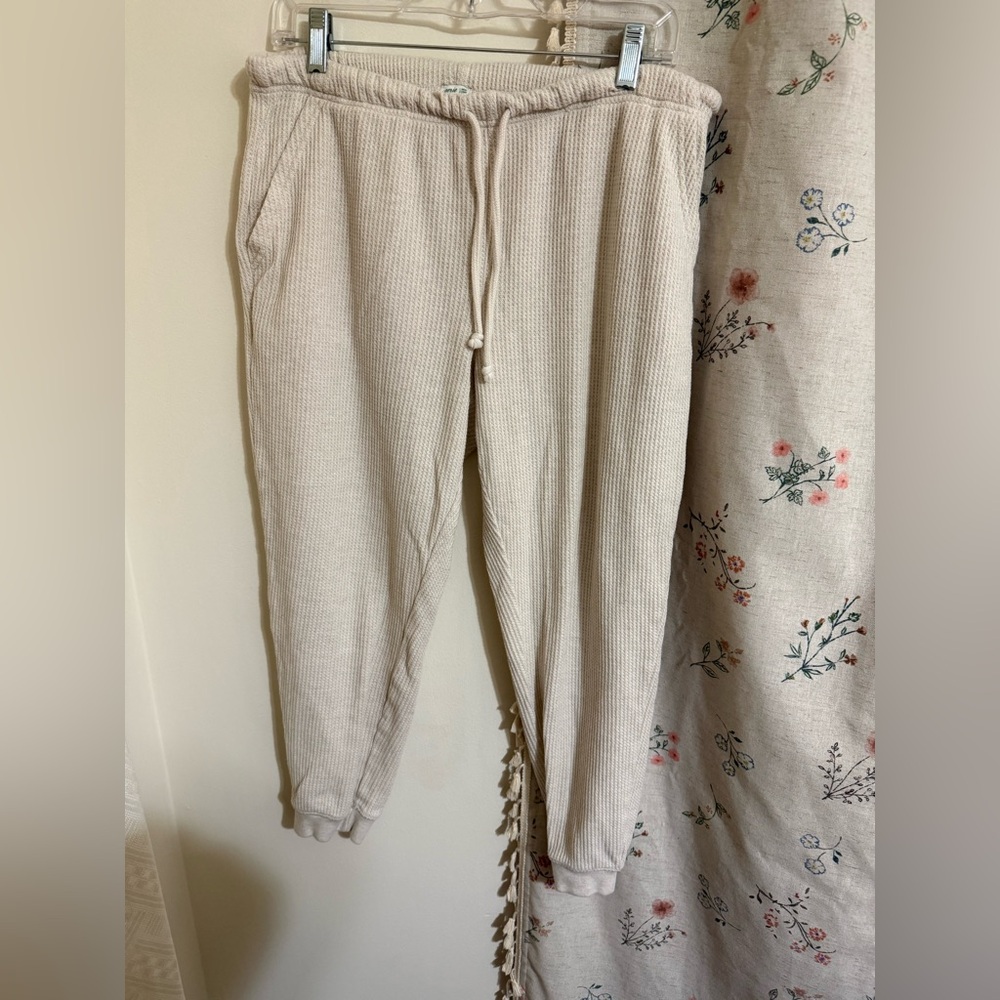 Aerie Cream Waffle Knit Jogger Pants